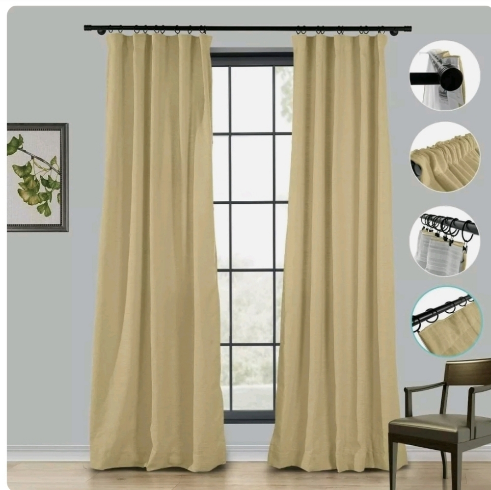 Drapery Polyester Linen Curtain Room Darkening Kahaki